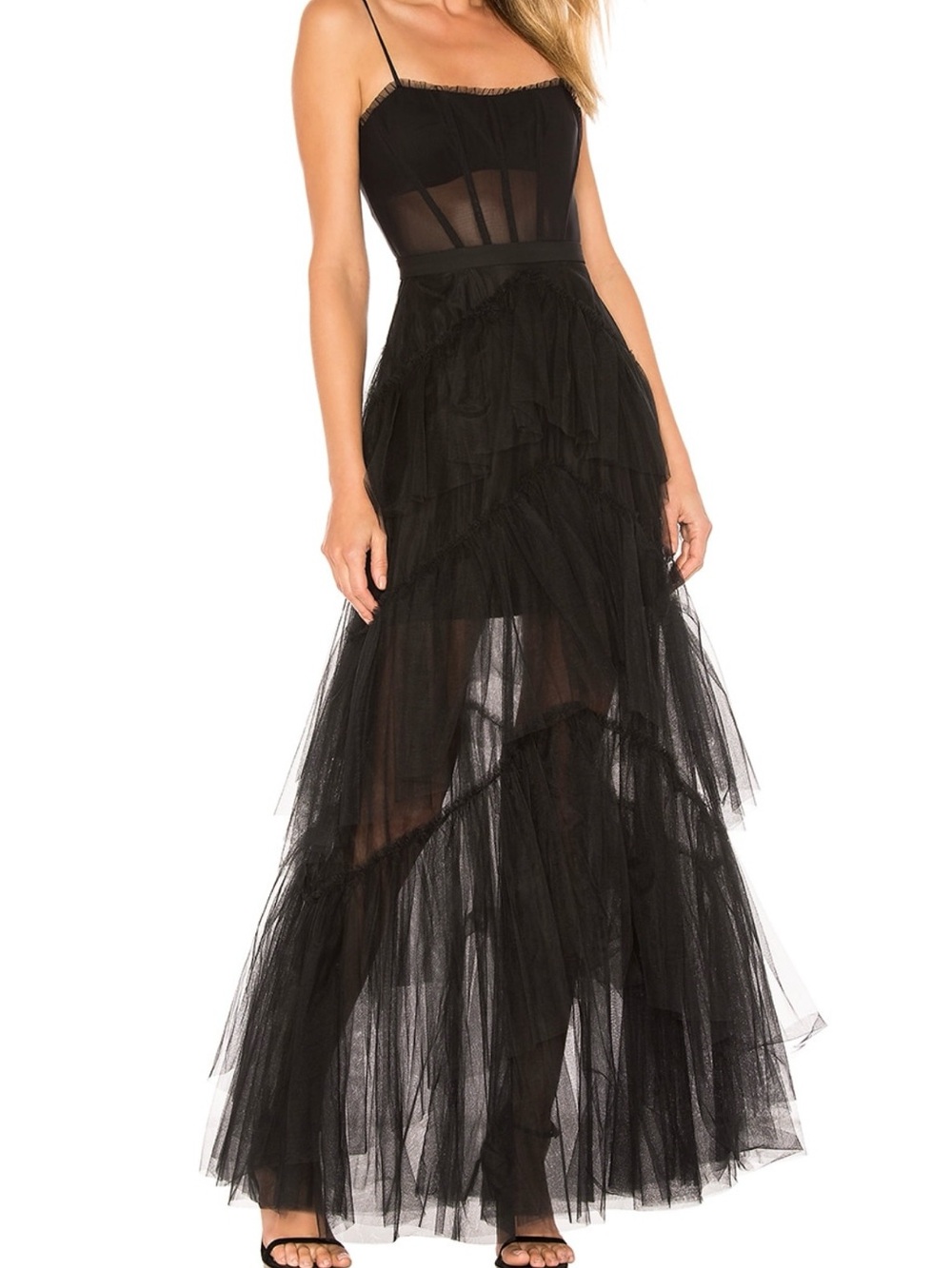 BCBGMaxAzria Black Strapless Tiered Tulle Gown. SZ 8 - Picture 5 of 12